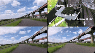 広角レンズの倍率による手ぶれ補正の違いを検証している映像