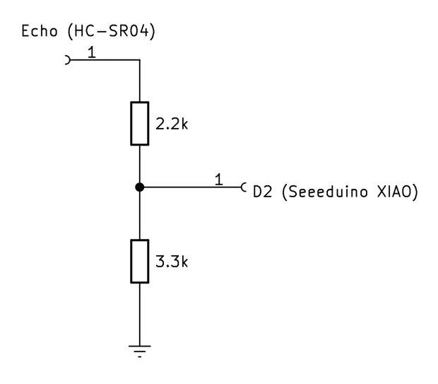 分圧抵抗で5V電圧を3.3Vに変換する回路図