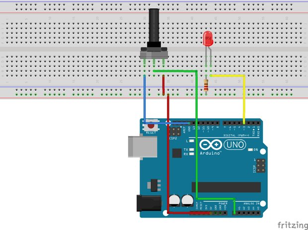 Arduinoと可変抵抗の配線