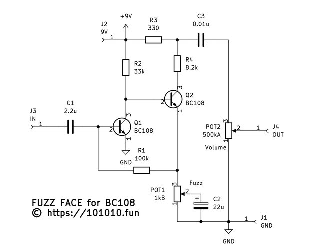 Fuzz Face（BC108版）回路図