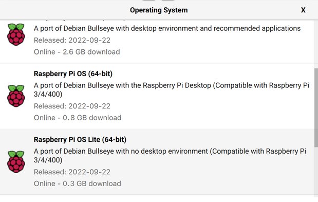 「Raspberry Pi OS Lite (64-bit)」を選択