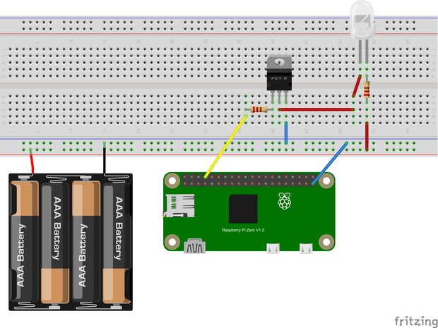Raspberry PiとMOSFETとLEDライトの配線図