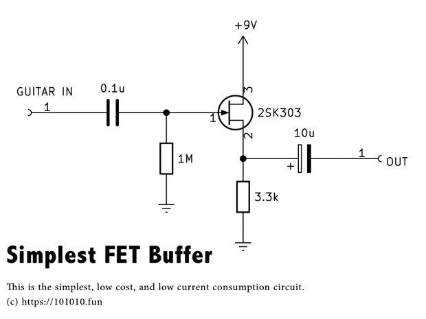 もっとも簡単なFET1石バッファーの回路図