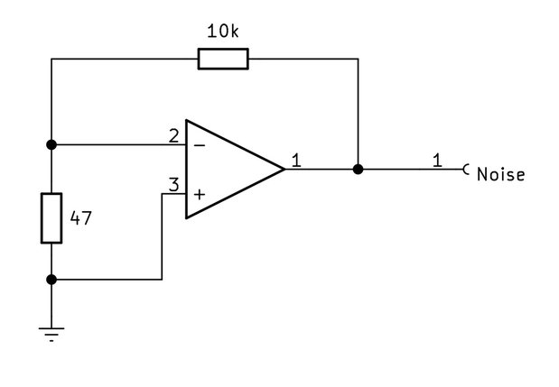 オペアンプによるホワイトノイズ発生器の回路図