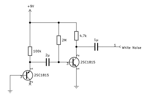 トランジスタによるホワイトノイズ発生器の回路図