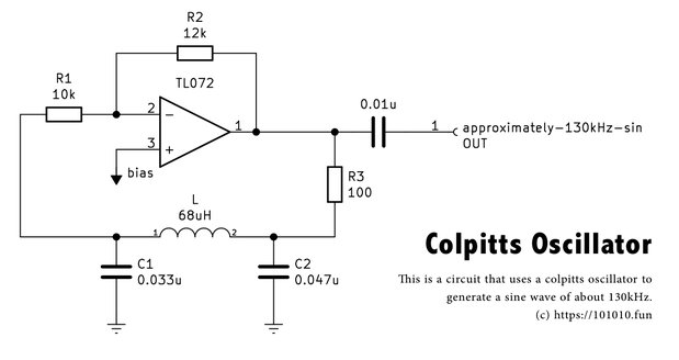 Op-amp Colpitts Oscillator Schematic